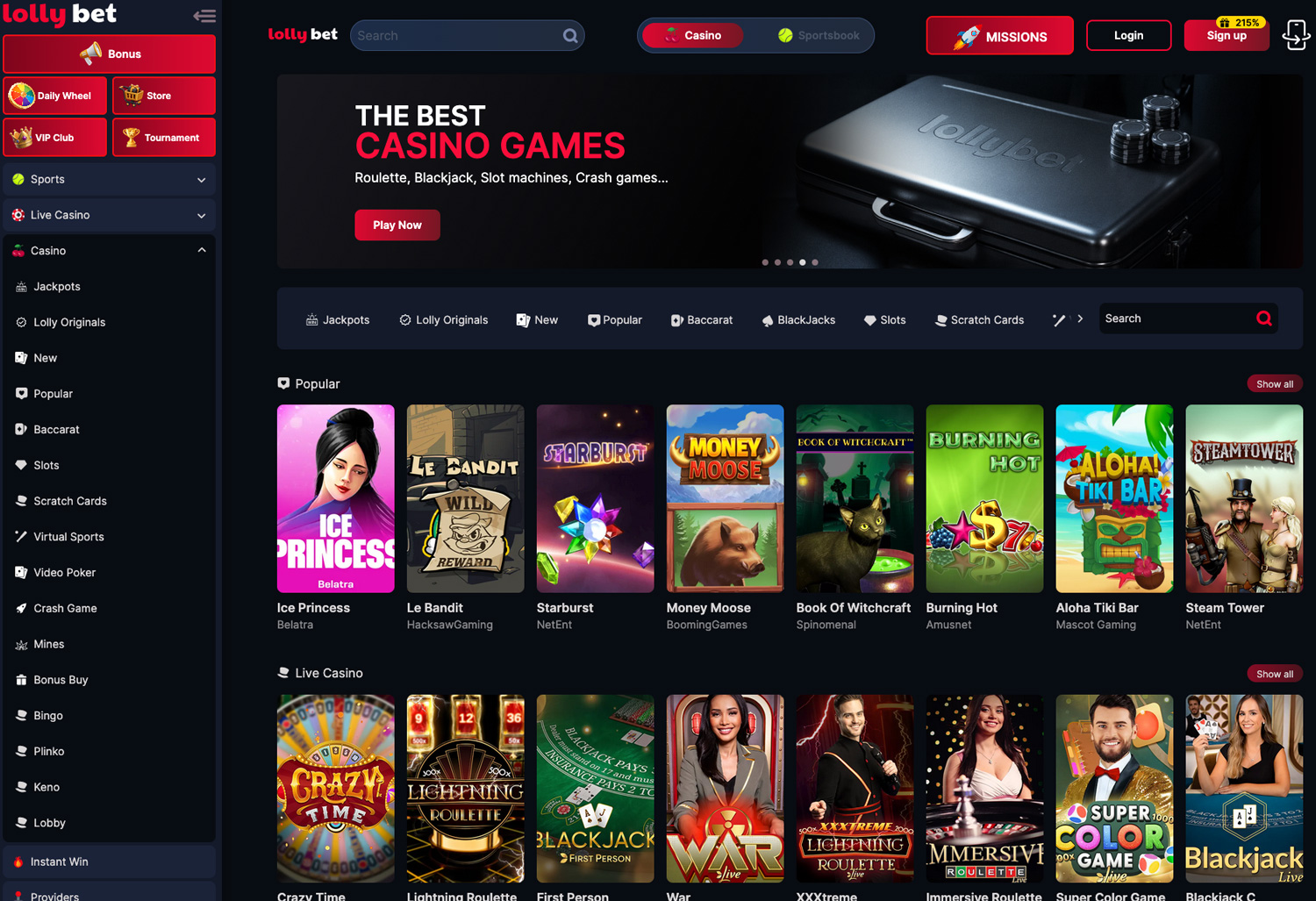 LollyBet online casino — 5.000+ gokkasten, live casino en tafelspellen op lolly-bet.net