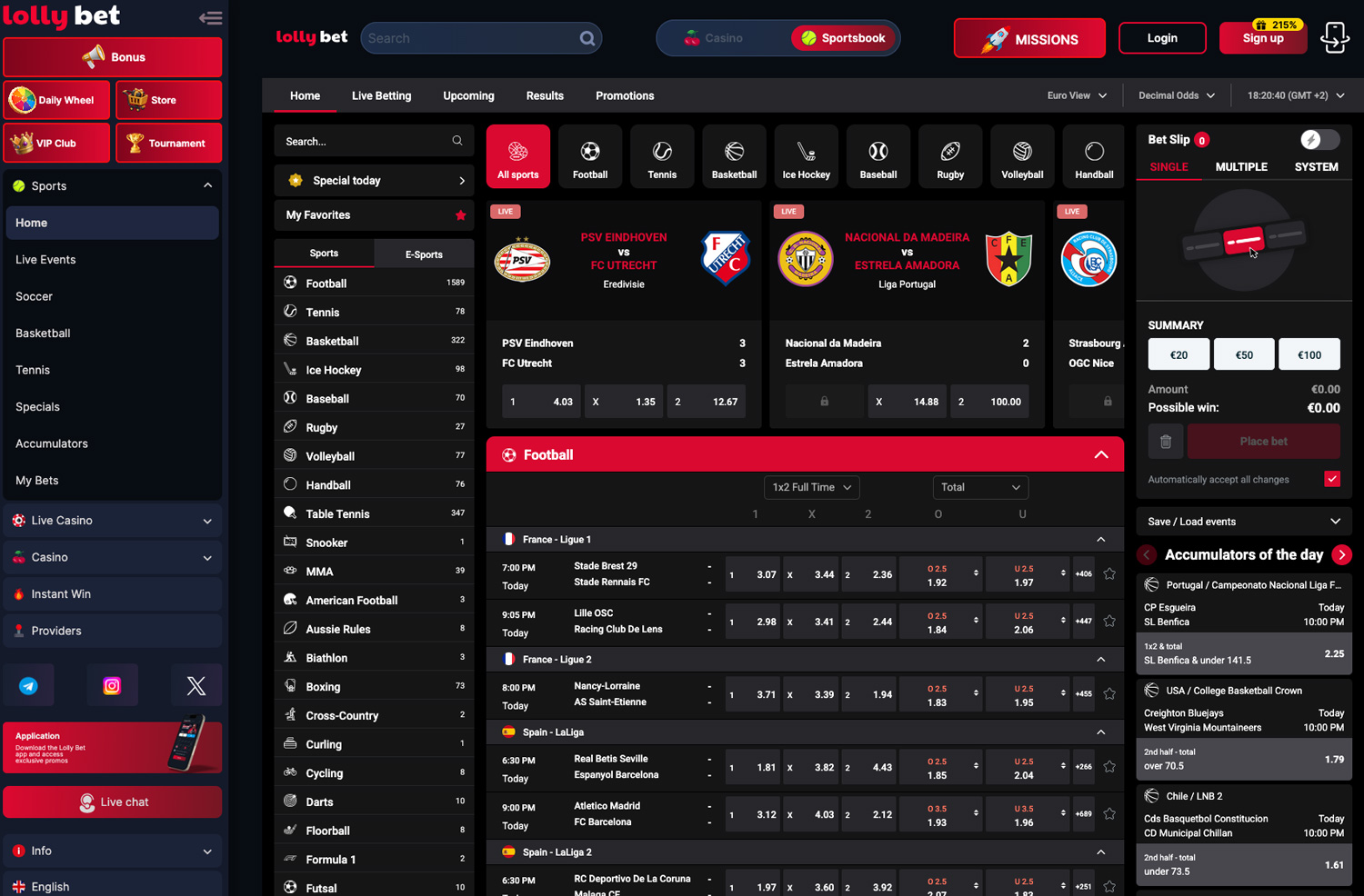 LollyBet sportweddenschappen — Online bookmaker met odds op voetbal, tennis, basketbal en 90+ sporten